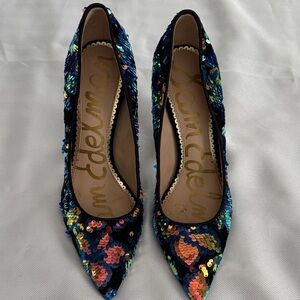 Sam Edelman Women's Sequin Heels - Blue and Gold